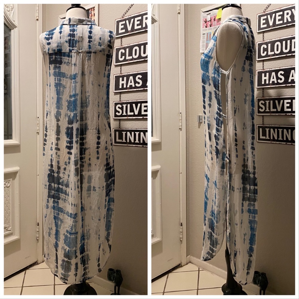 Go Silk Blue and White Tie Dye Duster or Swimsuit Cover Up - Picture 13 of 16